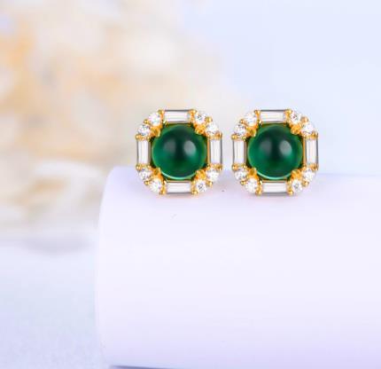 Elegantes y hermosos pendientes de mujer chapados en oro de plata de ley 925 verde