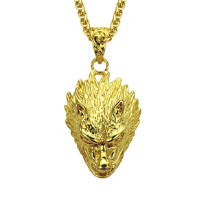 Collar con colgante de cabeza de lobo de hip hop