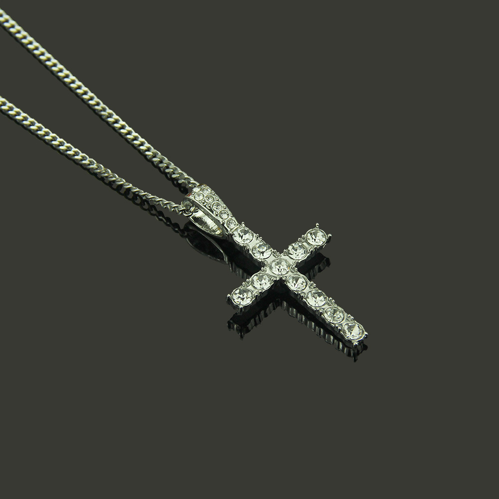 Colgante de plata Ecklace de cruz religiosa de hip hop