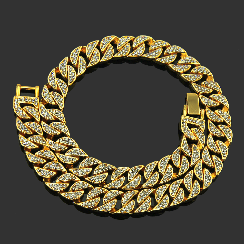 Collar de Cristal Hip Hop Colgante Cubano Chapado en Oro