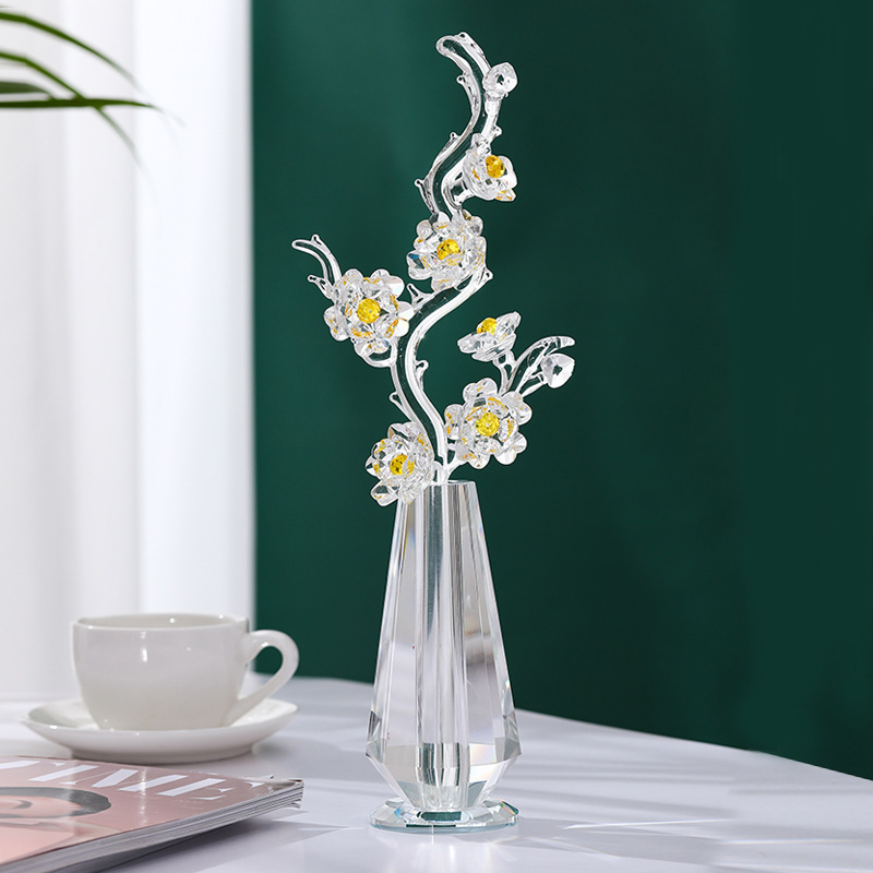 Conjunto de adornos de flor de ciruelo de cristal transparente Adornos Artesanía de cristal