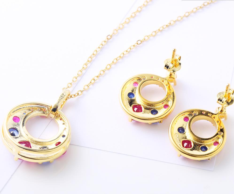 Pendiente de joyería de plata Chapado en oro amarillo Creado Rubí Zafiro Joyería de moda