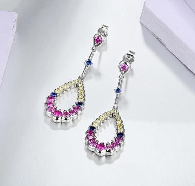 Pendiente de plata esterlina con zafiro rosa para mujer Diseños S925 para dama elegante