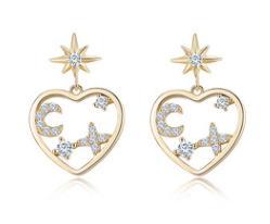 Nuevo corazón 925 pendientes de plata esterlina estrella luna pendientes decorativos