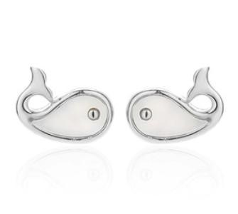 Bonitos pendientes de moda chapados en plata de ley 925 con diseño de ballena