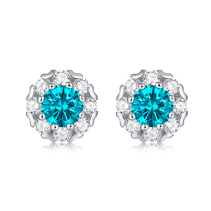 Pendientes elegantes de plata de ley 925 con gema azul