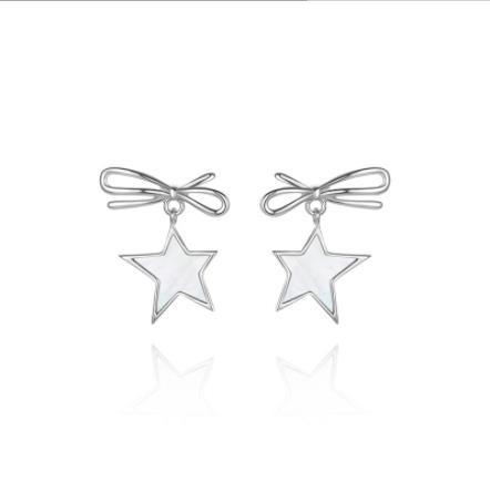 Pendientes lindos de mujer chapados en plata de ley 925 Bow Star