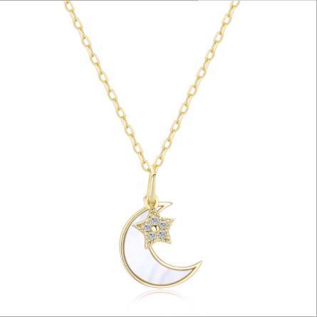 S925 collar de plata estrella luna concha joyería cadena regalo fantasía luna y estrella