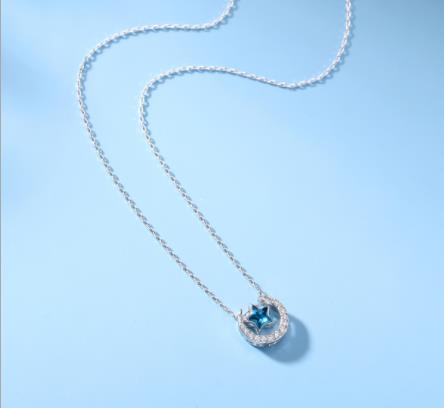 El nuevo collar de diamantes de estrella de cinco puntas, collar de plata de ley 925, circón azul femenino