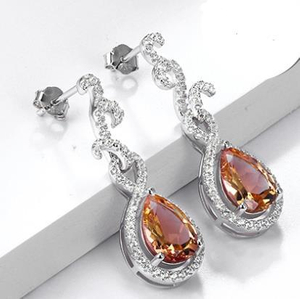 Pendientes de mujer con diamantes marrones de talla pera y plata de ley 925 chapada en oro