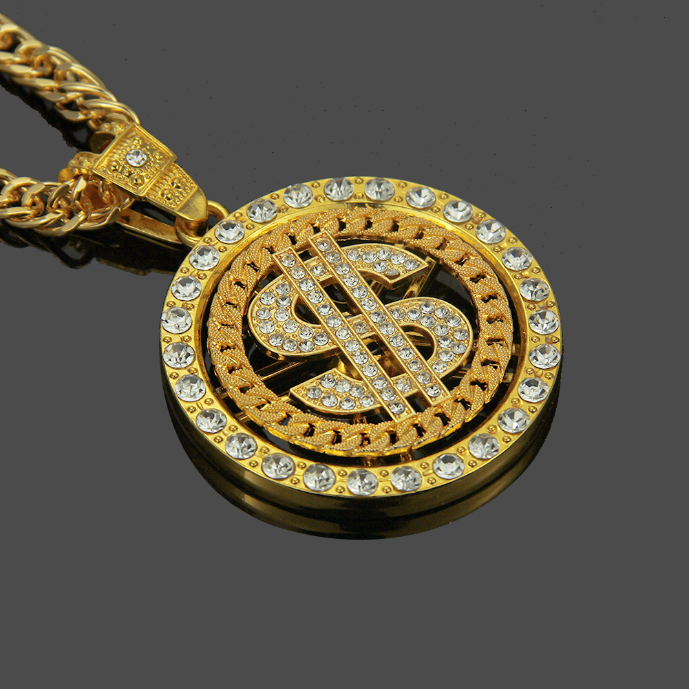 Colgante de collar de dólar giratorio de hip hop