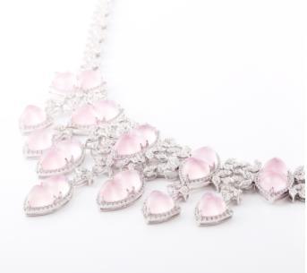 Collar clásico de cuarzo rosa, joyería exquisita de plata 925, collar de lujo con gemas de cristal