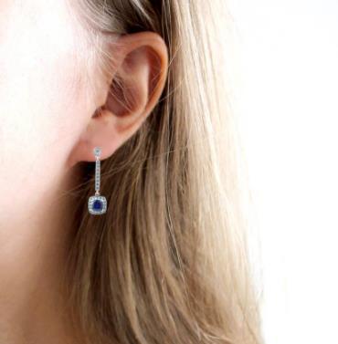 Pendientes de moissanita de moda chapados en plata de ley 925 con gema azul