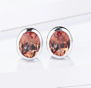 Pendientes Gema Oval Café Pendientes de Plata de Ley 925 Chapados en Oro