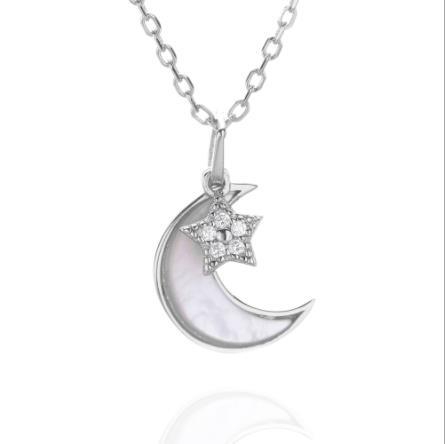 S925 collar de plata estrella luna concha joyería cadena regalo fantasía luna y estrella