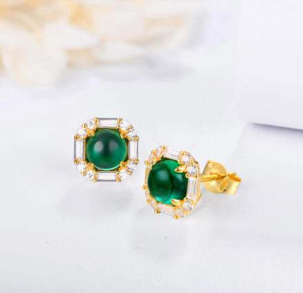 Elegantes y hermosos pendientes de mujer chapados en oro de plata de ley 925 verde