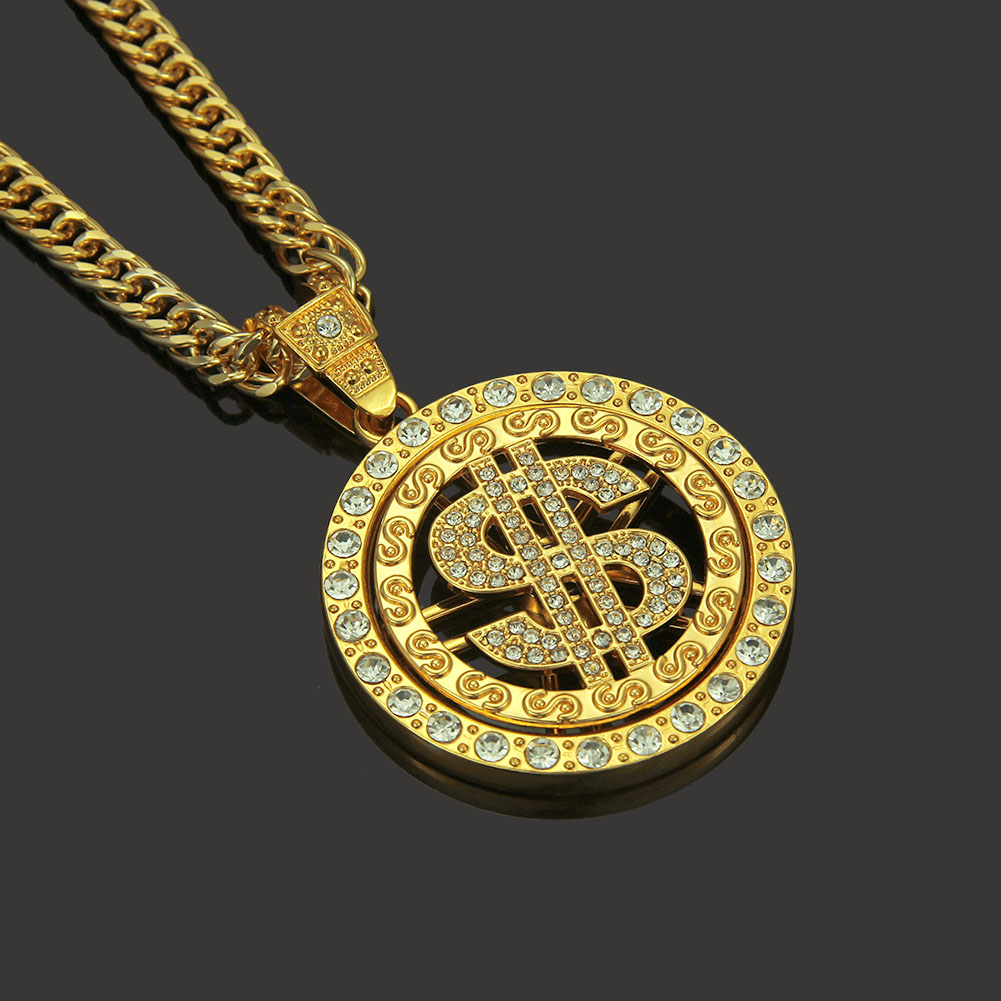 Collar con colgante de dólar de oro Hip Hop