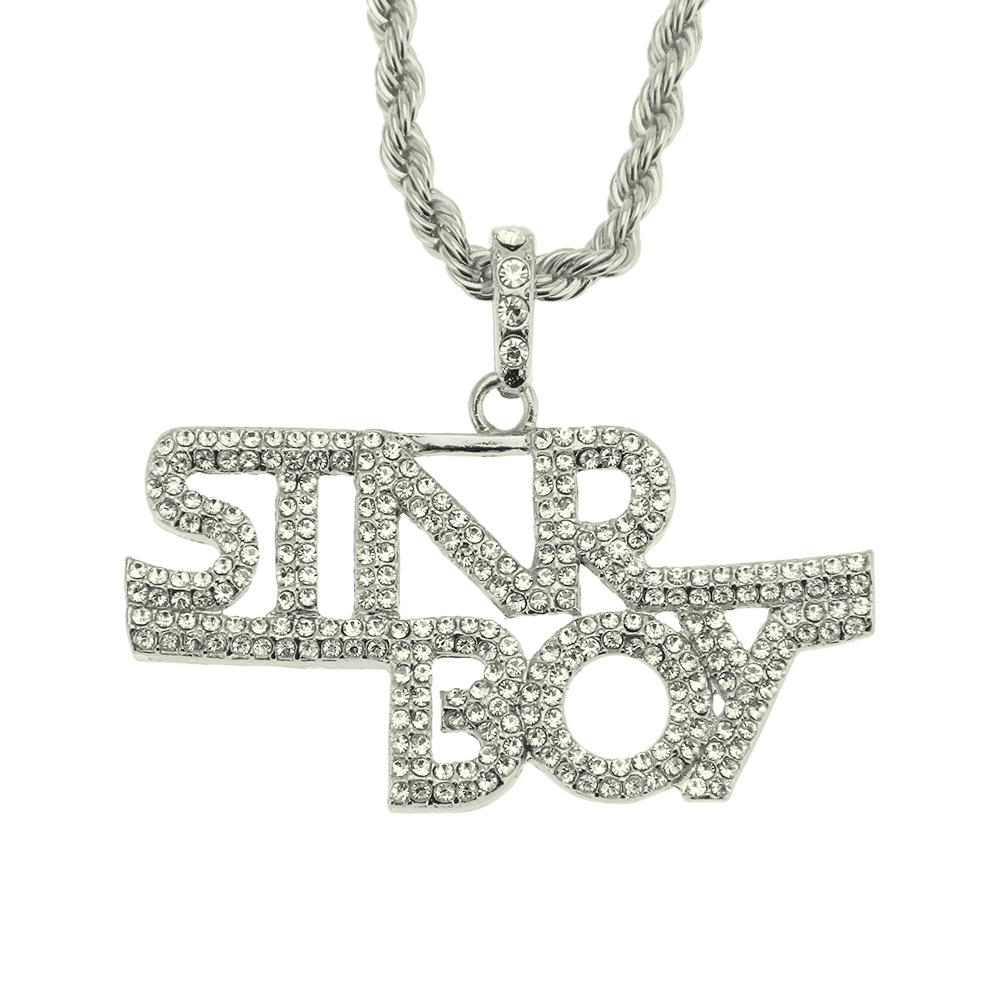 Collar de hip hop de niño con letra colgante de cristal de estrella