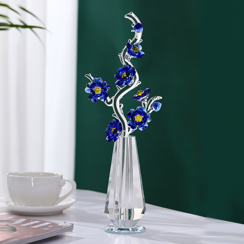 Conjunto de adornos de flor de ciruelo de cristal transparente Adornos Artesanía de cristal