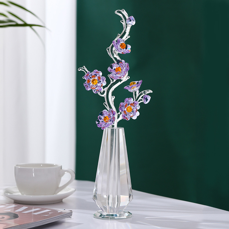 Conjunto de adornos de flor de ciruelo de cristal transparente Adornos Artesanía de cristal