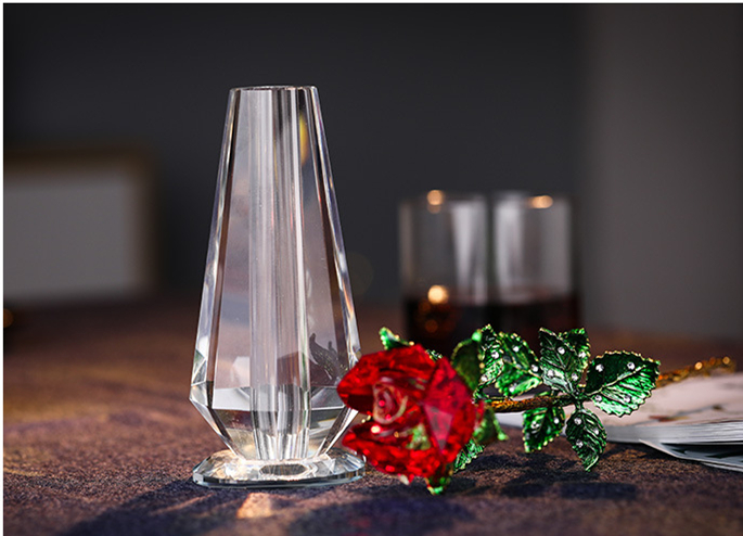 Conjunto de decoración de rosas de cristal transparente, artesanía de cristal de rosa roja romántica, regalo de cumpleaños