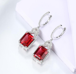 Pendiente de plata de ley auténtica con rubí rojo para mujer, estilo encantador creado, joyería de boda con corte octágono de rubí, regalos