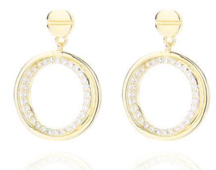 Aretes de moda chapados en oro de plata esterlina 925 con incrustaciones de gemas redondas pequeñas