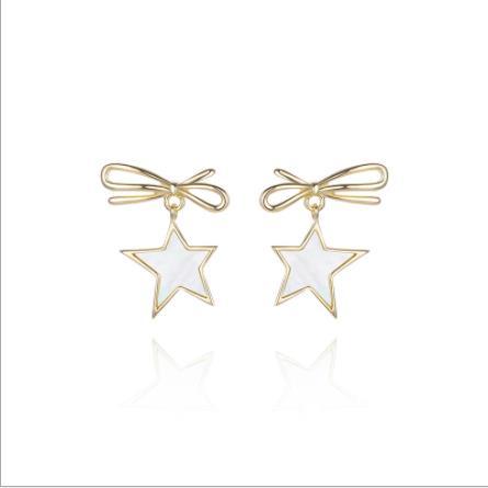 Pendientes lindos de mujer chapados en plata de ley 925 Bow Star