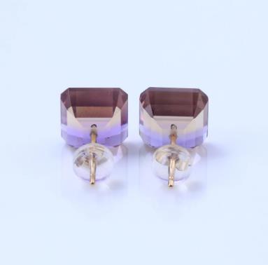 Asscher Pendientes de plata de ley 925 chapados en oro, coloridos, morados, transparentes