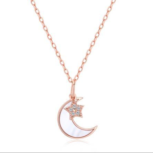 S925 collar de plata estrella luna concha joyería cadena regalo fantasía luna y estrella