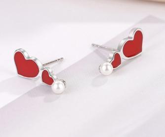 Pendientes Red Love Pendientes Personalizados de Plata de Ley 925 con baño de Oro