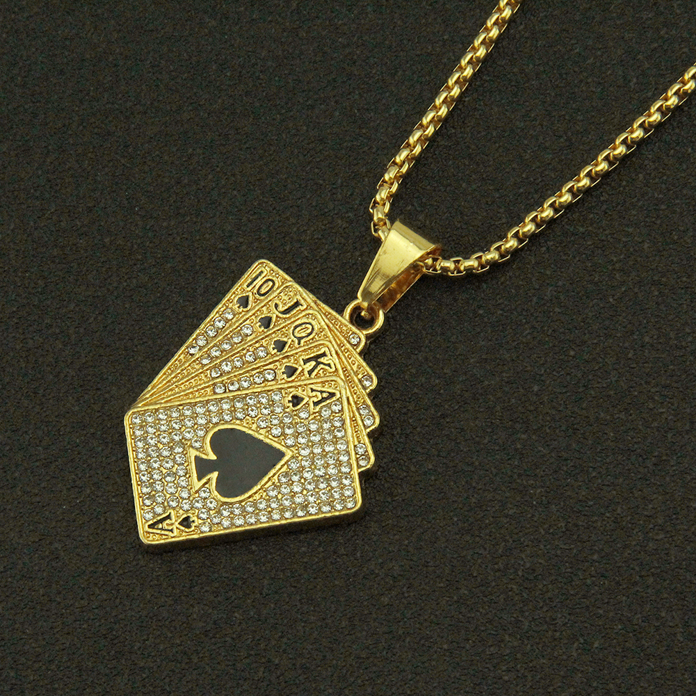 Collar de cristal con colgante de póquer de cristal con incrustaciones de oro