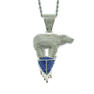 Collar de cristal con incrustaciones de colgante de oso polar glacial Hip Hop